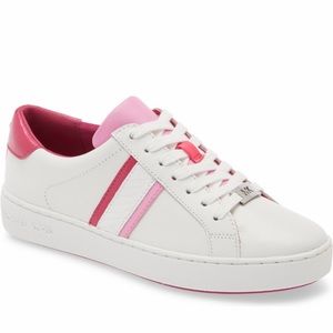 NWB MICHAEL Michael Kors Irving WHITE/ NEON PINK LEATHER size 10 new in box